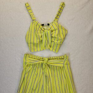 Arabella Two Piece Set Pants Crop Top Womens Size Large Neon Yellow Festival